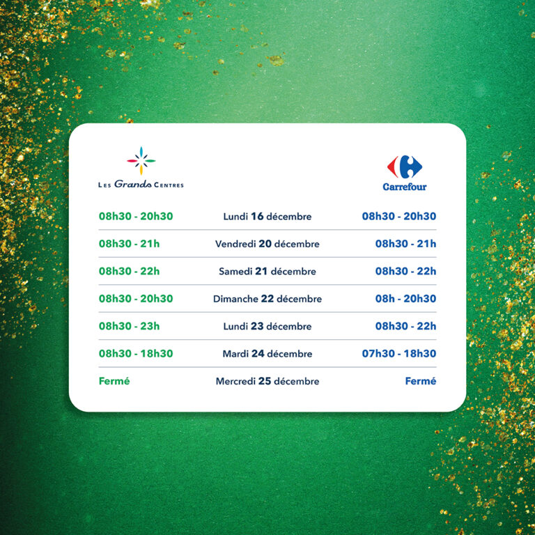 horaires de décembre Grands Centres
